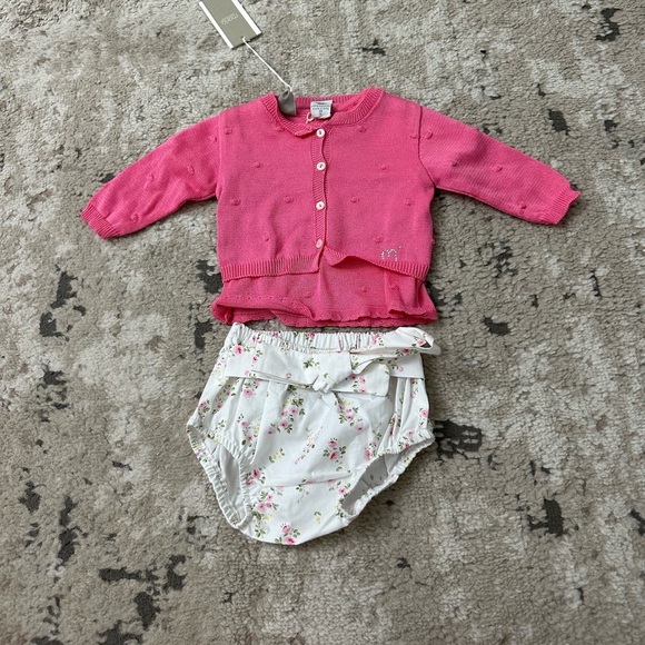 Marlu Pink Knit Cardigan and Floral Bloomer Set Size 3 Months NWT - Picture 1 of 3